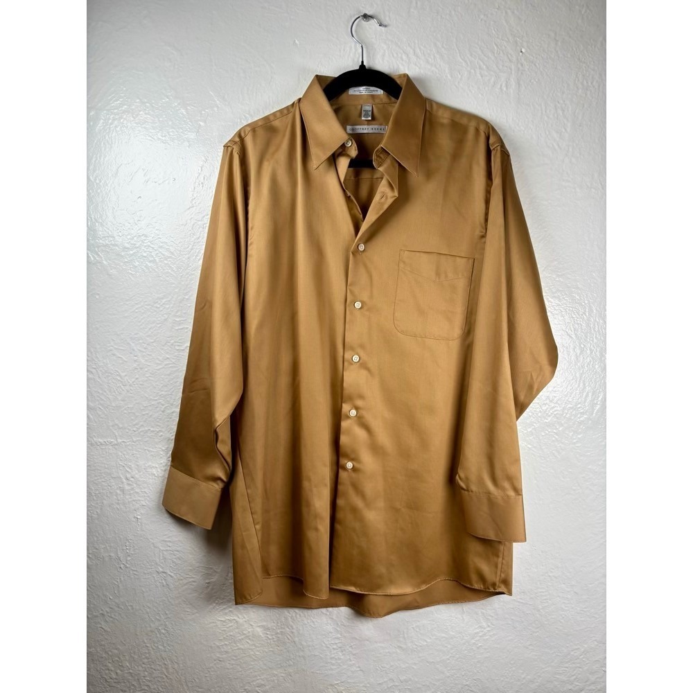 Geoffrey Beene Sateen Dress Shirt Gold 15.5 32/33 Wedding Guest Business Dapper